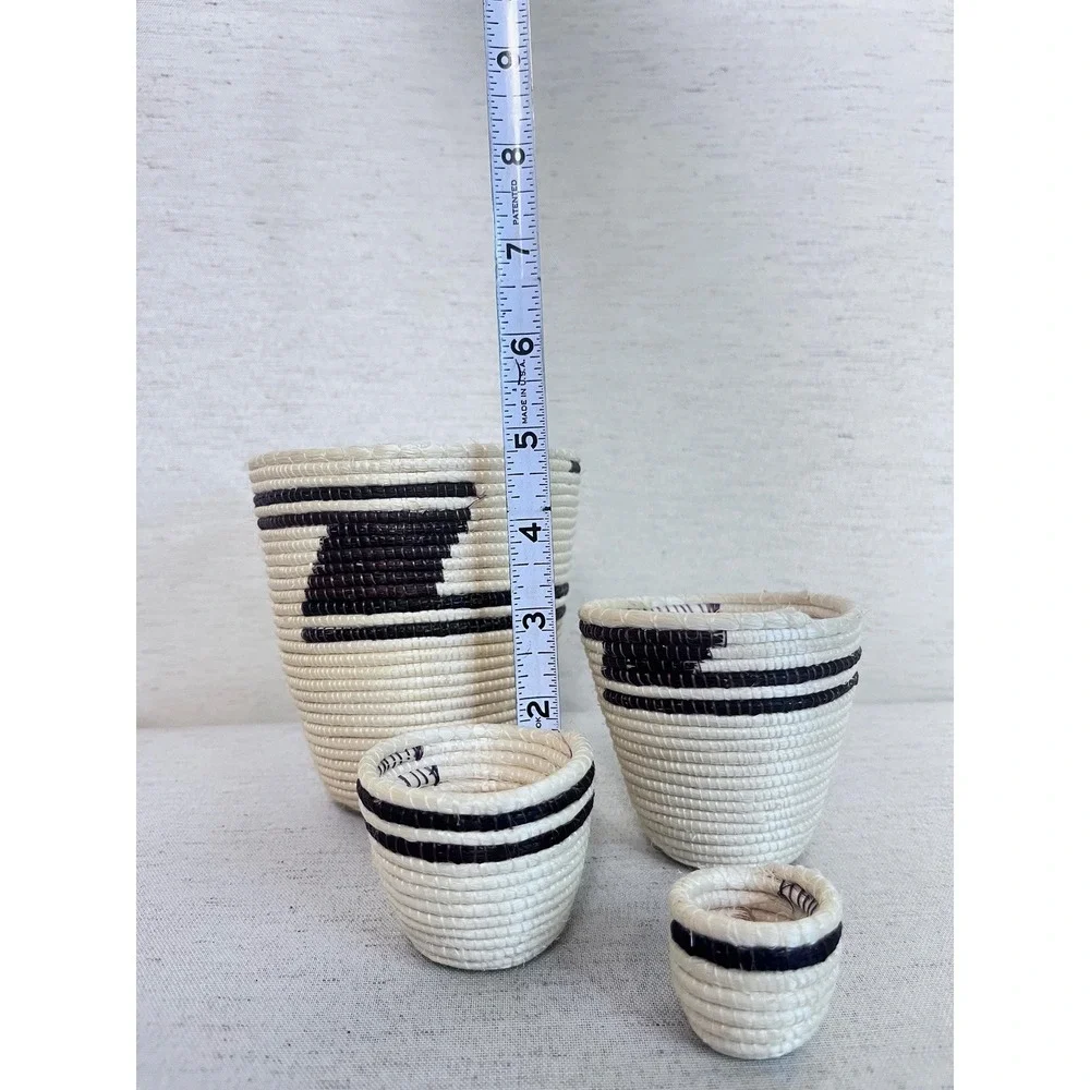 Stacking Woven Trinket Baskets | Black & White Southwest Decor | Mini Basket Set